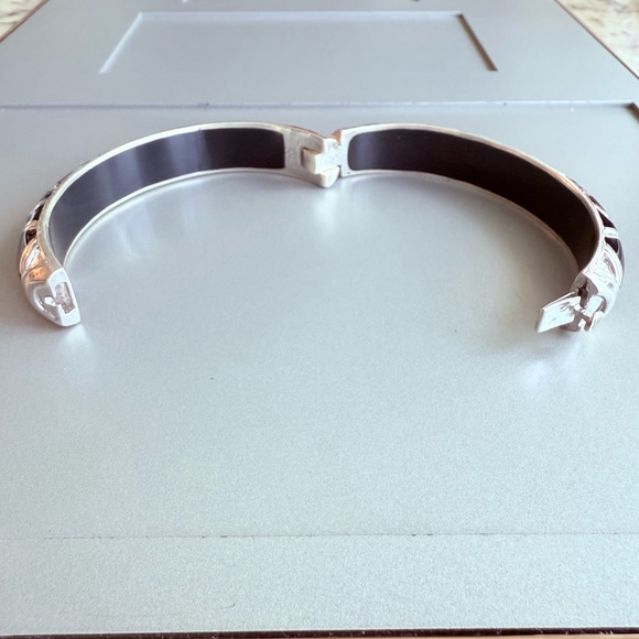 Angelique de Paris Black & 925 Sterling Silver "X" Hinged Bangle 13mm Bracelet - Picture 6 of 9
